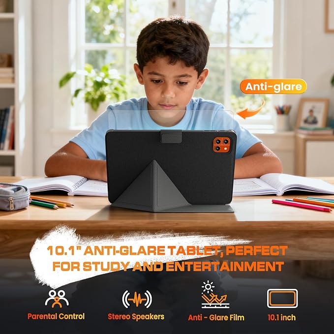 10 inch Tablet, Android 15 Tablet, 12GB RAM 128GB Storage, Expandable up to 2TB, with Foldable Stand Case, Octa-Core Processor, IPS HD Display, Wi-Fi 6 & Bluetooth 5.4, Widevine L1, 6000mAh Battery