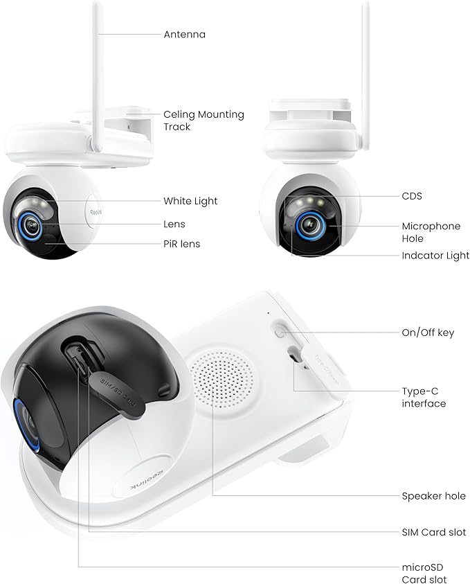 REOLINK Altas Go PT 4G LTE Solar Cellular Security Camera Wireless Outdoor, 360° 24/7 Recording, 10s Pre-Record, for Home Security, 2K ColorX Night Vision, Smart Detection, Large Battery and 12W SP