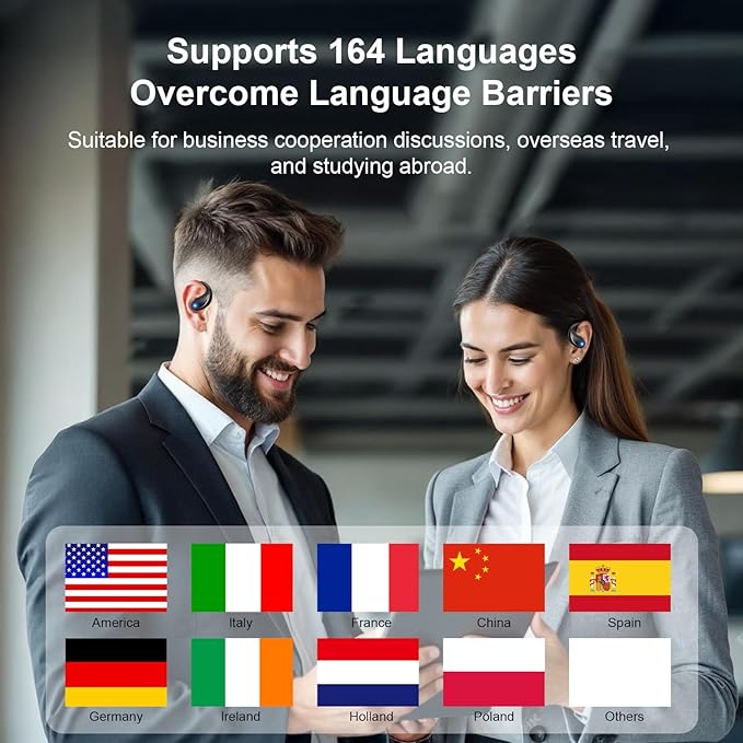 AI Translation Earbuds Real Time, Translator Earbuds 164 Languages & Accents, Audifonos Traductores Inglés Español,Translation Device for Travel Business Learning Compatible with iOS and Android