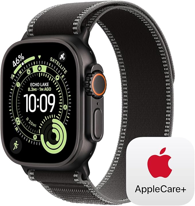 Apple Watch Ultra 3 [GPS + Cellular 49mm] Running & Multisport Smartwatch w/ Rugged Titanium Case w/ Black/Charcoal Trail Loop - S/M w/ AppleCare+ (2 years)