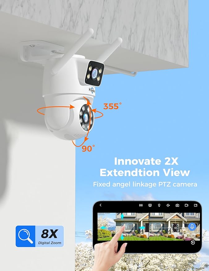 Hiseeu 2 Pack Wireless Security Camera 5G/2.4G WiFi Dual Lens PTZ Camera Outdoor Motion Tracking Color Night Version,No-Monthly Fees Works with Wireless System/Alexa, Need Power Cord