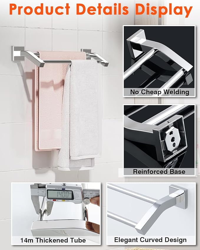 Alise Bath Double Towel Bars Towel Racks for Bathroom Lavatory,Wall Mount Towel Holder Heavy Duty SUS304 Stainless Steel Towel Hanger Towel Rail,Polished Chrome,20 Inch