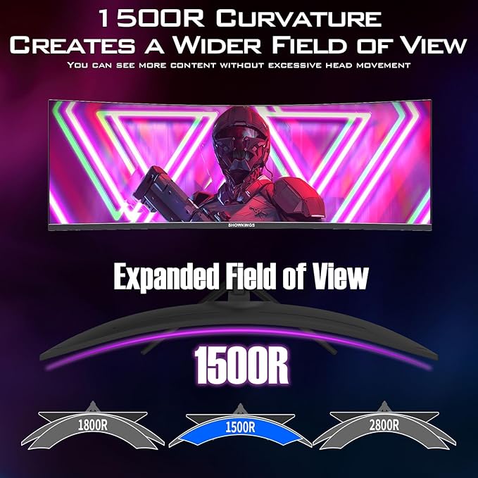 49 Inch Curved Ultrawide QHD Gaming Monitor, 1500R 165Hz 32:9 QHD 5120x1440 Computer Monitor, 127% sRGB VESA Display HDR, Supports Wall Mounted Installation, Eye Care