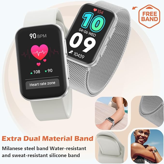 MorePro Health Fitness Tracker with Blood oxy-gen Monitor and 24/7 Heart Rate and Blood Pressure, Sleep Monitor, 120+ Sport Modes Waterproof Fitness Watch for Women Men Android iOS, Sliver