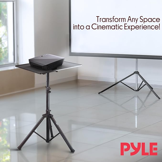 PYLE Laptop & Projector Stand, Tripod Stand With Adjustable Height 28"-50", Portable DJ Equipment Mount, Angle Adjustable Tray, Lightweight Metal Construction, Stage, Studio, Musicians & Performers