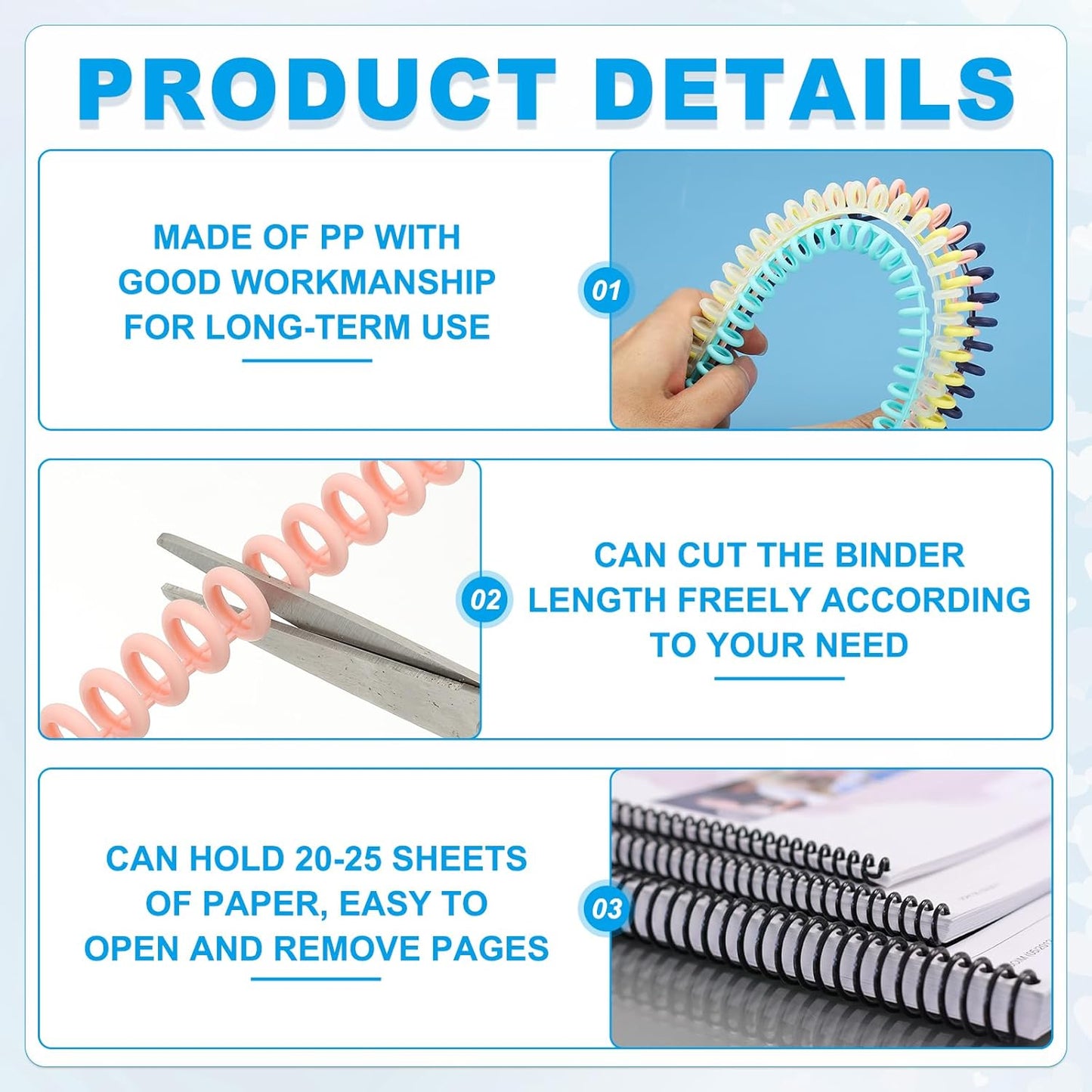 PATIKIL 8.5mm(0.3") Spiral Binder Ring,10 Pcs 30 Rings 25 Sheet Capacity Comb Binding Spines for Binding Paper Sheets Notebook Calendar Picture Album, Clear