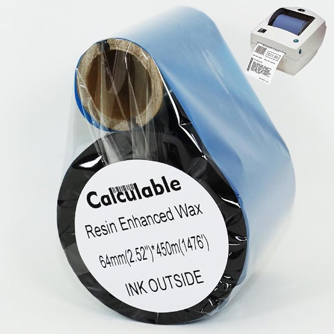 Black 2.52" x 1476' (64mmx450m) Thermal Transfer Wax Ribbon for Zebra Desktop Printer,TEC,DATAMAX,INTERMEC,Avery,Citizen,SATO,TSC,GODEX,ARGOX,BEIYANG,POSTEK