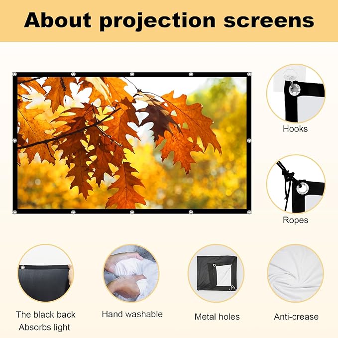 Foldable 84-inch Projector Screen,XINLEMY 4k 16:9 Anti-Crease Portable Washable Projector Backing Black Absorbs Light Movies Screens for Home Theater Backyard Indoor and Outdoor Camping