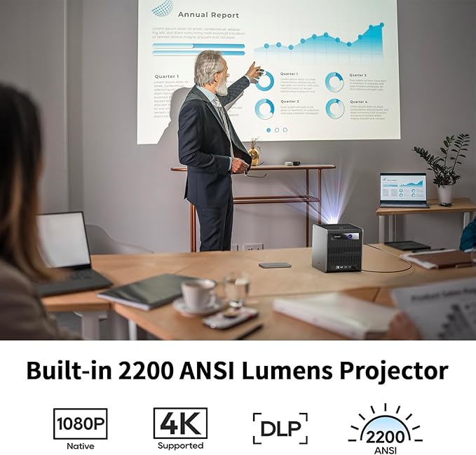 CZUR StarryHub Video Conferencing System, 2200 ANSI Lumens Short Throw Projector + HD 1080P Conference Room Camera with Auto Framing + 6 AI-Driven Microphones + Conference Speakers