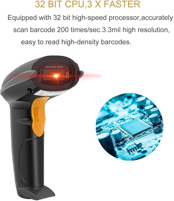 1D Wired Bar Code Scanners Readers for Computers PC, UNIDEEPLY USB Cable Laser Barcode Handheld, Hand Scanning Label UPC EAN Reader Gun Retails for Supermarket, Convenience Store, Warehouse, Black