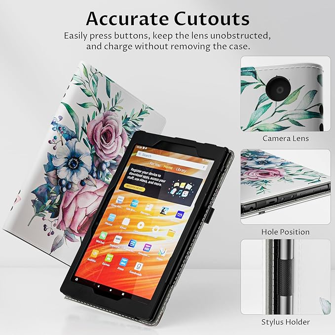 VORI Case for All-New Amazon Kindle Fire HD 10 Tablet (13th/11th Generation 2023/2021 Release) and Fire HD 10 Plus 10.1" - Slim Folding Stand Folio Cover with Auto Wake/Sleep & Hand Strap, Peony