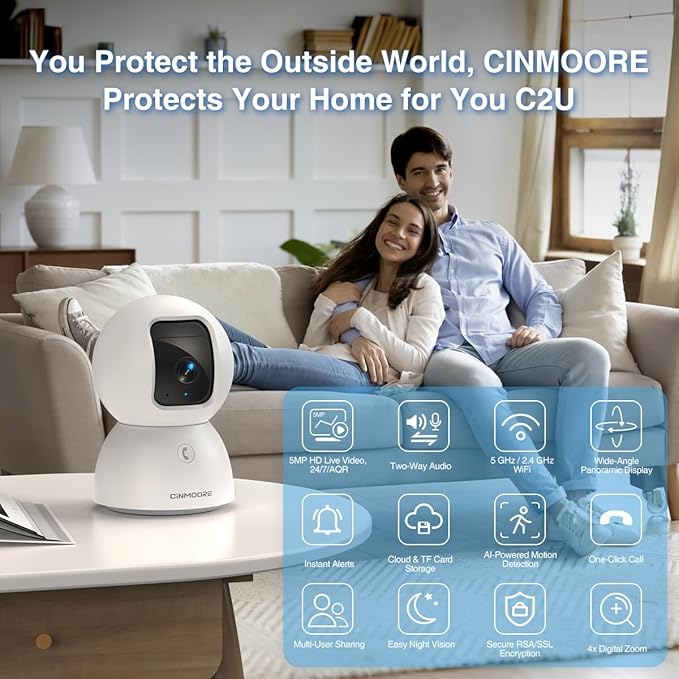 3K Indoor Camera with 64GB Card, Human/Pet/Facial AI Detection, Dog/Cat/Pet Camera Indoor with Phone APP, 5GHz 2.4GHz Dual Band Wi-Fi 6, 360 Pan Tilt Auto Tracking, Night Vision, 2-Way Talk