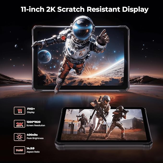 HOTWAV R9 Plus Rugged Tablet 11 inch Android 14 Tablets, 20080mAh Waterproof Tablet, 2K 24GB+512GB/2TB TF Work Tablets, 64MP+16MP Octa-Core IP68&IP69K/4G Dual SIM/5G WiFi/Face ID/GPS/OTG