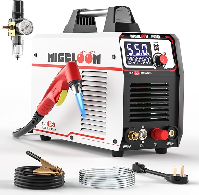 Plasma Cutter 55Amp Non Touch Pilot Arc Non-High Frequency,Non-Touch Dual Voltage 110V/220V Plasma Cutting Machine with LCD Screen IGBT Inverter 3/4'' Max Cut, Post Flow Mesh Cut 2T/4T