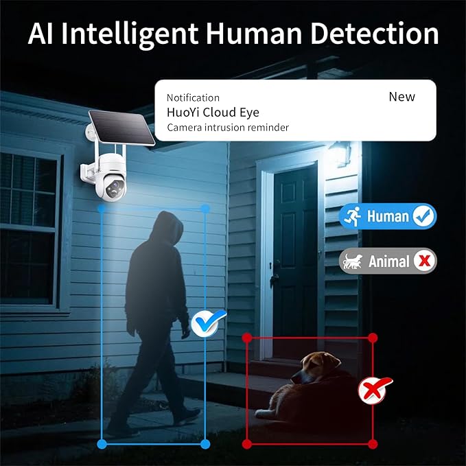 Solar Security Wireless Camera 3MP 360° View Solar Battery Powered WiFi Camera AI Motion Detection/2-Way Talk/Spotlight/Siren/IP65/Cloud/Up to 512G SD Storage( About 180 Days Storage SD Card Included)