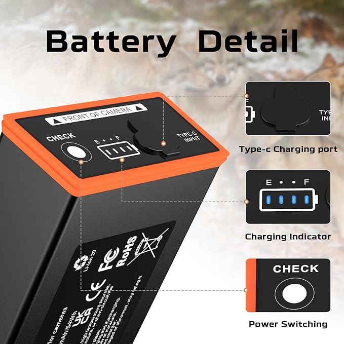 Edge Battery 2 Pack, 5000mAh Rechargeable Lithium-Ion Battery Pack with USB-C & Solar for Edge Series Cellular Trail Cameras for Edge, Edge Pro, Edge 2, Edge 2 Pro