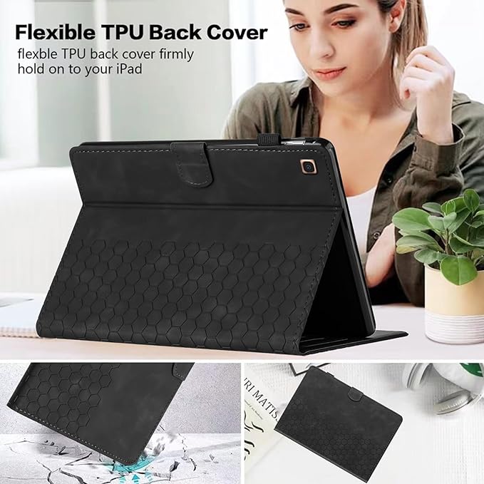 Case for Samsung Galaxy Tab A 10.1 2019 Model SM-T510/T515, Multi-Angle Viewing Smart Stand with Pocket PU Leather Tablet Cases Flip Folio Cover Black