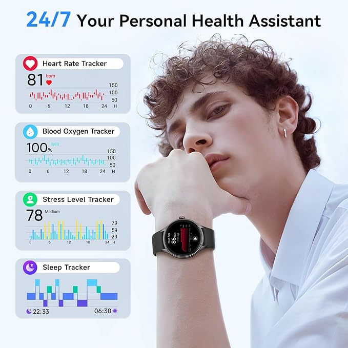 Smart Watches for Men/Women (2 Bands), 1.27“ Round Smartwatch Fitness Tracker with Bluetooth Calls (Make/Answer), Heart Rate/SpO2/Sleep Monitor, 12 Days Battery, IP68 Waterproof