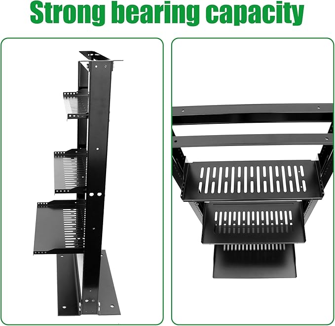 Server Rack Shelf-Universal Vented Rack Mount Cantilever Tray for 19" Network Rack & Cabinet - Heavy Duty Steel - Weight Capacity 55lb-1U H 10" D/ 2 Pieces Packaging GLOBALRACK (1U12, 12INCH)