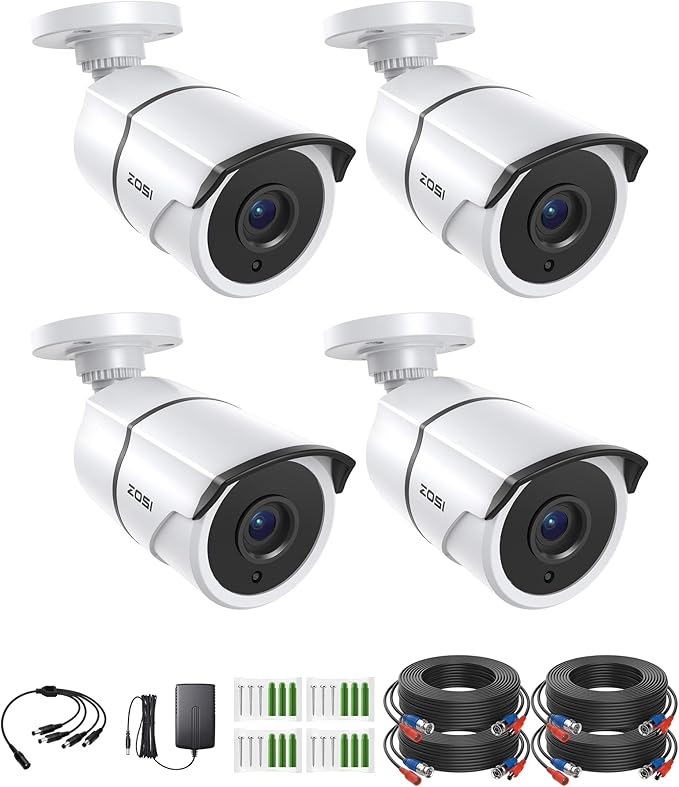 ZOSI 4 Pack 2.0MP 1080P HD-TVI Security Cameras with Audio, 100ft Night Vision, Outdoor Indoor Weatherproof Home Surveillance CCTV Bullet Camera for 1080P/5MP/4K HD-TVI Analog DVR System
