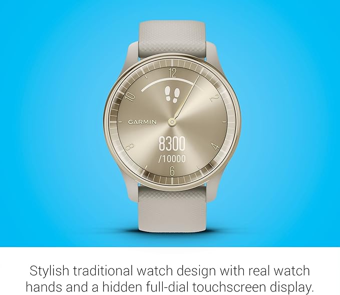 Garmin Vivomove Trend - Cream Gold Stainless Steel Bezel with French Gray Case & Silicone Band (Renewed), Adjustable