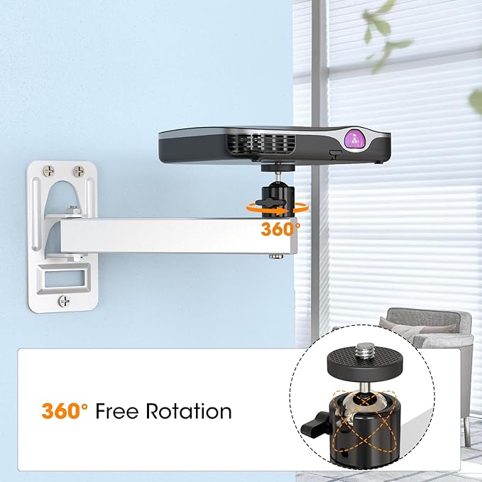 Mini Projector Wall Mount- Adjustable Tilt&Swivel Hanging Projector Holder Wall Mount Hanger Rack Stand with 1/4" Screw for Mini Projector with Cable Ties