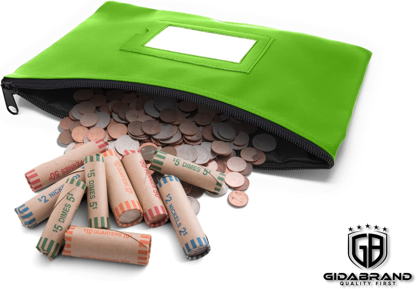 Money Bank Deposit Bag with Zipper | 11x6 inch | Light Green | Durable Leatherette Money Cash Coin Check Wallet Pouch for Men & Women with Framed ID Window and Blank Card | by GIDABRAND (3)