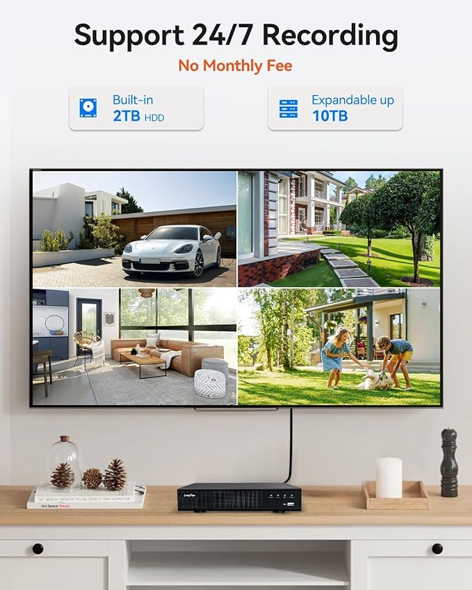 LongPlus 8MP 4K UHD Poe Wired Security Camera Outdoor for Security Cameras System, Cameras for Outdoor Home Security Spot Lights Color Night Vision, Strobe Light Alarm & Sound LP8MEF8