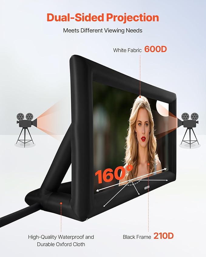 VEVOR 20FT Inflatable Projector Screen, Inflatable Movie Screen Outdoor with 250W Air Blower Projector Screen Oxford Fabric Material Blow Up Screen for Outdoor Backyard, Home Theater, Theme Party