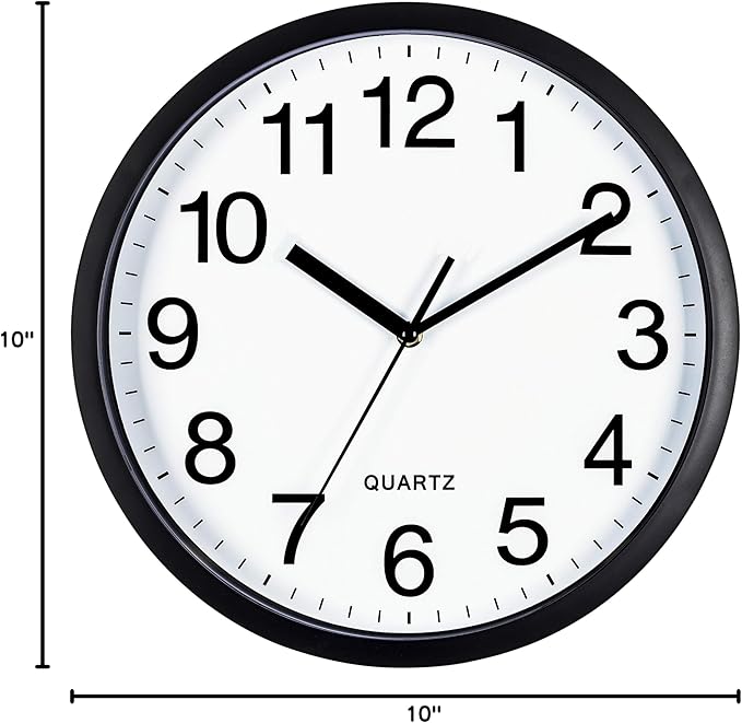 Bernhard Products Black Wall Clock Silent Non Ticking 10 Inch Bold Quality Quartz Battery Operated Round Easy to Read Home/Kitchen/Office/Classroom/School Clocks, Sweep Movement