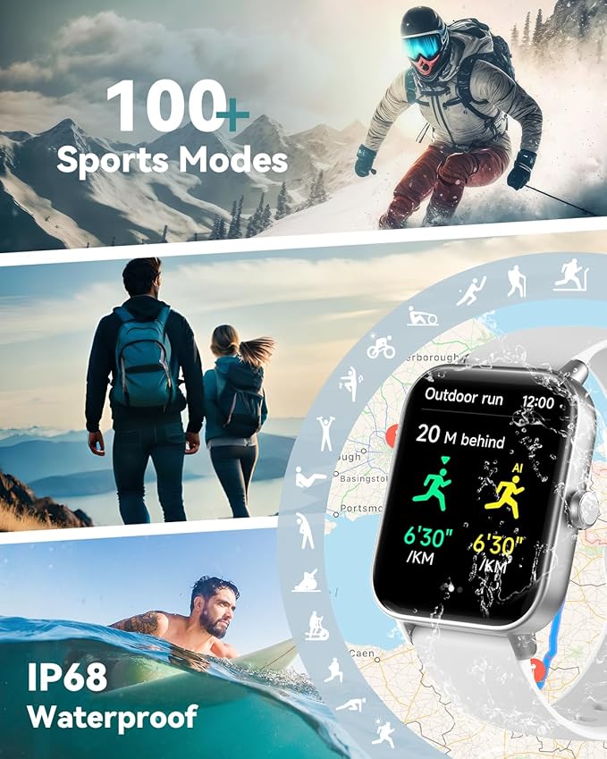 Smart Watches for Women/Men, Smart Watch for Android Phones and iPhone Compatible, Alexa Built-in, 1.8" Fitness Watches for Women, IP68 Waterproof /Bluetooth Call, Heart Rate/Sleep Monitor, White