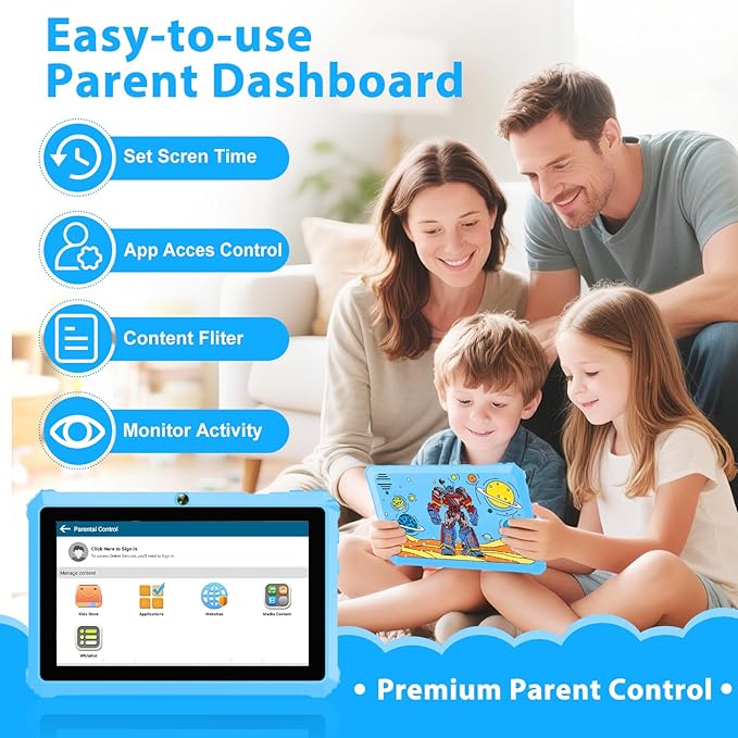 YINOCHE Kids Tablet 7" Android Tablet for Kids 3-7 32GB Tablets for Toddlers with Case WiFi Parental Control Dual Camera Tabletas GMS Certified Toddler Learning Tablets for Children (Blue)