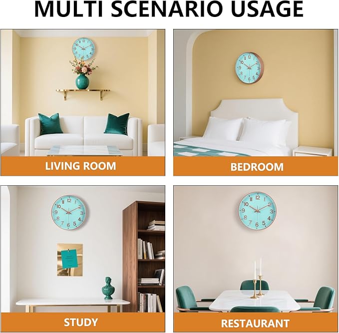 Modern Wall Clock, 10 Inch Digital Wall Clocks Battery Operated, Round Non Ticking Silent Analog Clock for Bedroom Living Room Kitchen Office Gym Classroom Decor, Blue Battery Clock