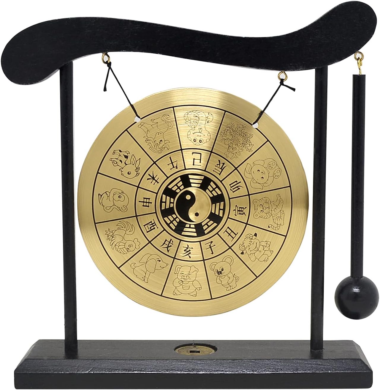 Zen Art Brass Feng Shui Desktop Zodiac Gong for Decor W1649