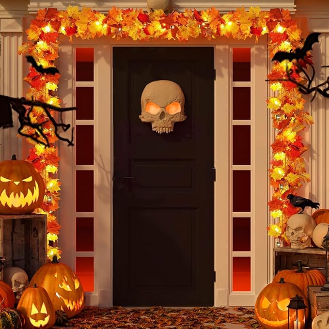 4 Pack Fall Decor Garland - Fall Thanksgiving Decorations for Home - 23.6Ft Maple Leaves Garland with Lights Battery Operated for Mantle Fireplace Table Indoor Outdoor Autumn Halloween Christmas Decor