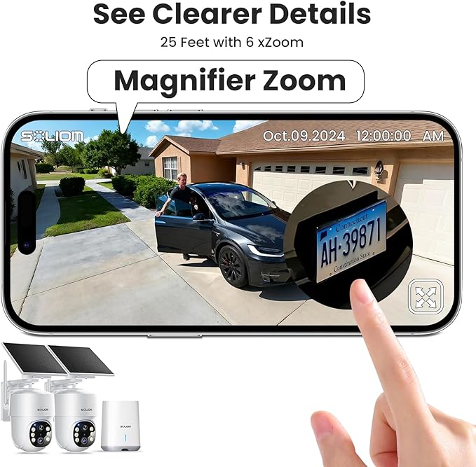 SOLIOM- 5MP Security Cameras Wireless Outdoor, No Subscription,2-Cam Pack, Solar Powered Home Security Camera with 360° Auto Tracking, Pan & Tilt, 3K Color Night Vision,5G & 2.4G Router Compatible