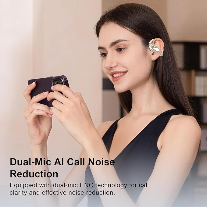 Open Ear Clip Wireless Earbuds Bone Conduction Headphones, Bluetooth 5.4, Open Ear Design, Built-in Mic, IPX7 Waterproof, LED Display Charging Case,Ear Hooks Ear Buds,Design for Running Fitness