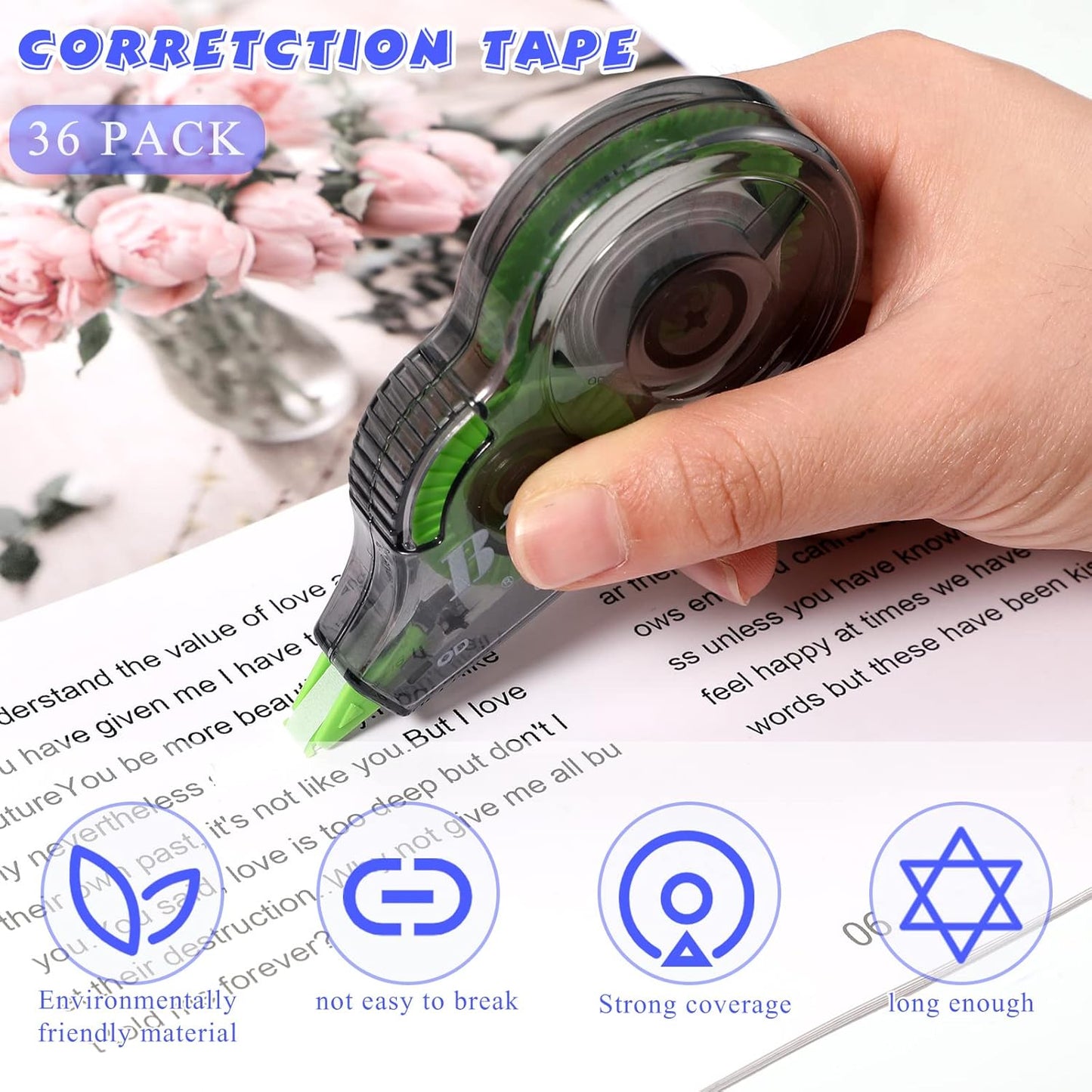 Yexiya 36 Pieces Correction Tapes Original Correction Wide Eraser Applicator Easy to Use Applicator Translucent Tapes Shows for Office Note Journal Scrapbooking, 0.2 Inch x 39.4 Feet