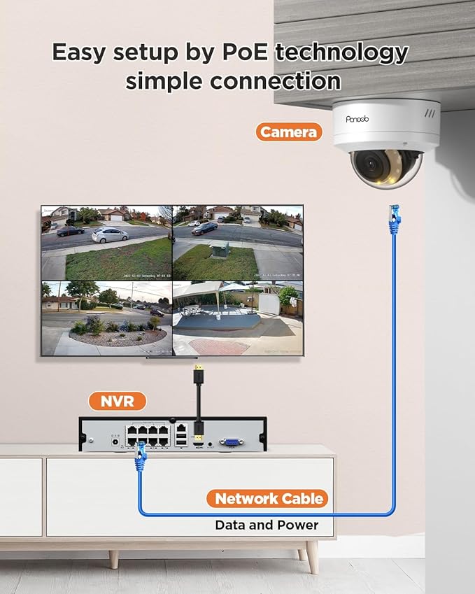 4K Home Security Camera System, 4pcs 8MP Wired IP Vandal IK10 Dome Cameras Outdoor, AI Person Vehicle Detection, Smart Color Night Vision, 2 Way Audio, 4K 8CH NVR with 2TB HDD, PD54Y0408-8M