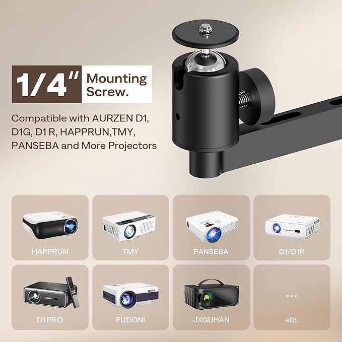 Aurzen Projector Wall Mount Shelf, Wall Use with Adjustable Angle, 360° Rotation and 90° Tilt, Foldable Heavy-Duty Metal Bracket, Supports 4.4 lbs, Compatible with TMY, HAPPRUN, Yaber, Epson
