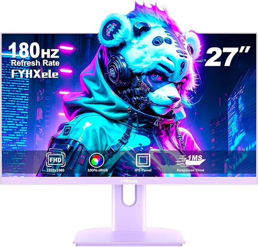 27 inch Gaming Monitor, 180Hz Computer Monitor FHD 1080P Fast IPS Panel Pc Monitor, sRGB100%,1ms, DisplayPort/HDMI/Eye Care/Wall Mount Compatible-Purple
