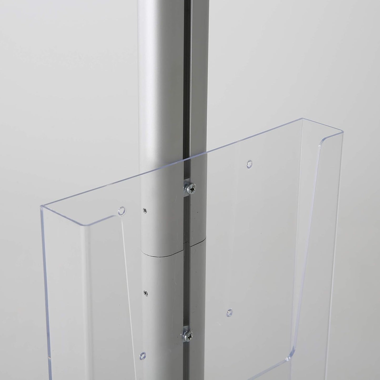 M&T Displays Free Standing Aluminum Display Stand Single Sided Document Brochure Sign Holder Front Loading Portrait Landscape Silver Snap Frame 1x(11x17) and Clear Acrylic Pocket 1x(8.5x11) Inch