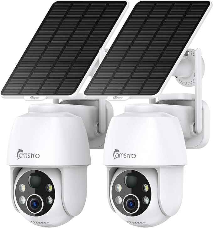 2 Pack Solar Surveillance Camera Wireless Outdoor, 2K Battery-Powered Solar Camera for Home Security, 360°Pan & Tilt, 3MP Color Night Vision, Two-Way Audio, Alexa/Google Assistant, 2.4Ghz Only