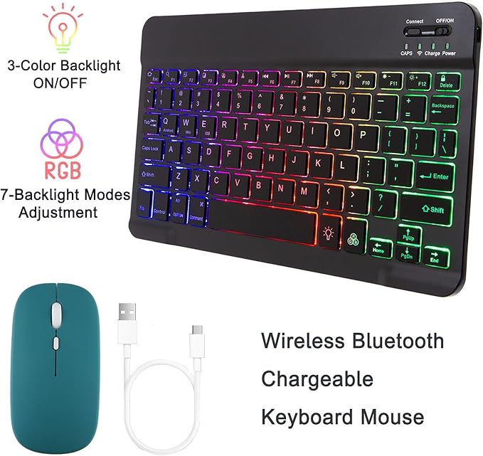 Keyboard Case for Samsung Galaxy Tab A9+/A9 Plus 11 Inch 2023 (SM-X210/X216/X218), Detachable Color Backlit Bluetooth Keyboard and Mouse, Slim Lightweight Stand Cover with Pen Holder (Green)