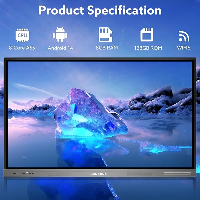 Smart Board,8+128GB Interactive Whiteboard, 55'' Touchscreen Digital Whiteboard for Home, Smart Board for Classroom and Office