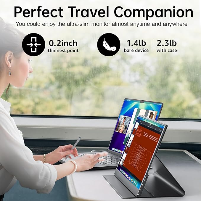 VisionOwl Portable Monitor 15.6 Inch 1080P FHD 85% sRGB Second Screen, USB-C HDMI HDR FreeSync Travel Monitor for Laptop MacBook PC PS5 Xbox, VESA Mountable, with Speakers, Cover Stand, Black