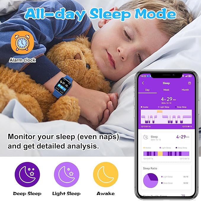 Smart Watch for Kids, 1.85" Fitness Tracker with Heart Rate, Sleep Monitor, IP68 Waterproof Smartwatches with Video Music, Pedometer, Game, NO APP/Phone, Gift for Boys Girls. (Classic, Blue)