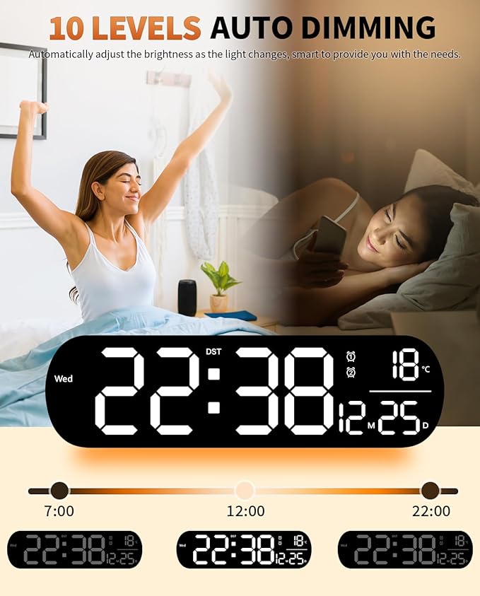 14" Large Digital Wall Mount Clock, Count Down Timer, Alarm, Big LED, 11 RGB Color, Temperature for Living Room Classroom Desk, Xmas, Birthday Gift for Senior Mom Dad (Oval)