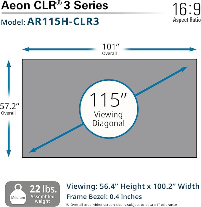 Elite Screens 115 inch UST ALR Projector Screen 16:9 4K 90% Ceiling Ambient Light Rejecting Edge Free Fixed Frame Grey Projector Screen Indoor Movie Screen Home Theater - Aeon CLR 3 AR115H-CLR3