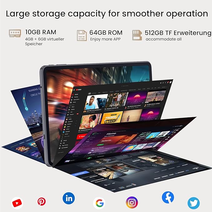 Android 14 Tablet,10 inch Tablets, Octa Core CPU, 10GB+64GB+512GB Expansion, Wi-Fi6, 6000mAh Battery Tablet PC, Dual Camera, 1280x800 Display Screen, Widevine L1 Google Kids Space